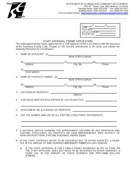 Stanislaus County California Staff Approval Permit Application Fill