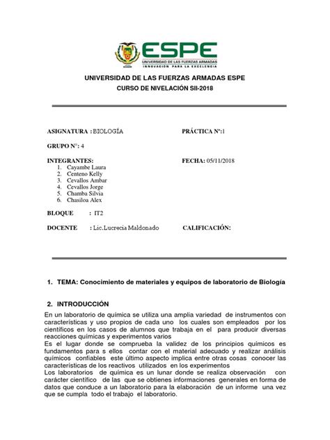 Formato Informe De Práctica De Laboratorio N°1 Pdf Laboratorios