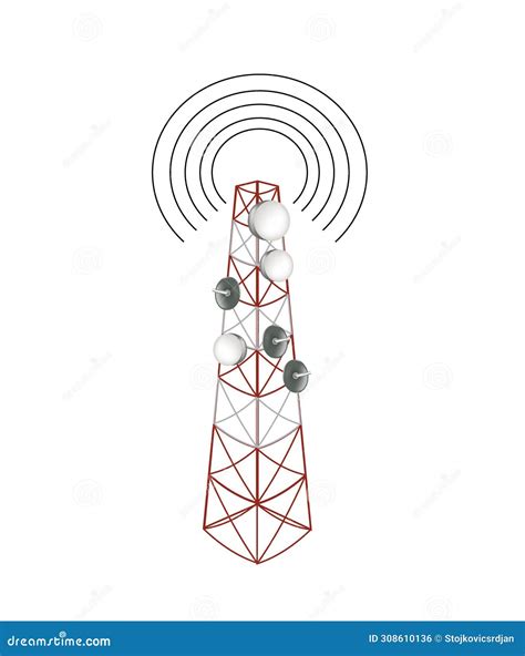 Telecommunication Tower With Antennas Vector Isolated Illustration