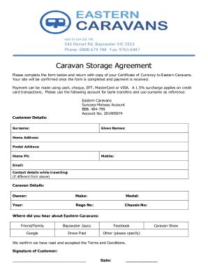 Fillable Online Caravan Storage Agreement Fax Email Print Pdffiller