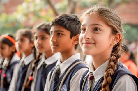 Premium Photo Group Of School Children In Uniform Lined Up Smiling