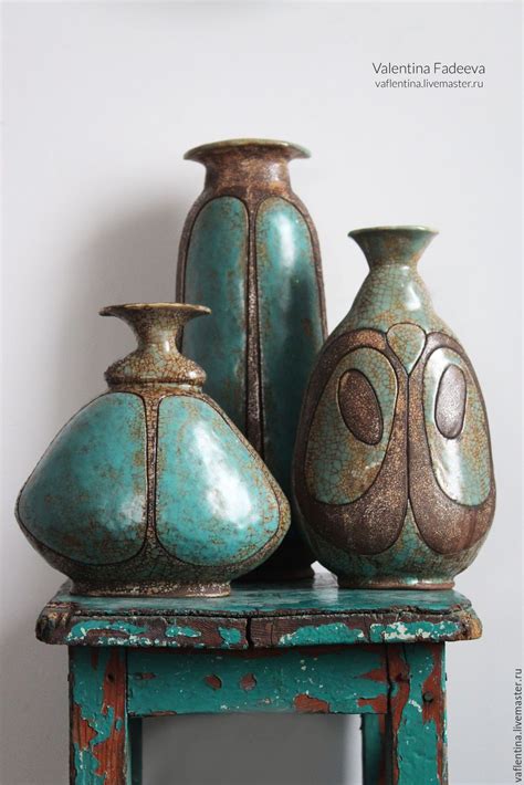 Handmade ceramic vases set | Купить Обитатели бирюзовые. Вазы ...