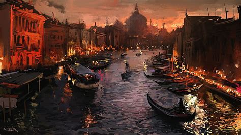 HD wallpaper: river venice gondolas italy artwork painting ...