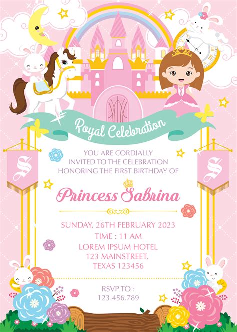 Birthday invitation with cute pink princess 10789897 Vector Art at Vecteezy