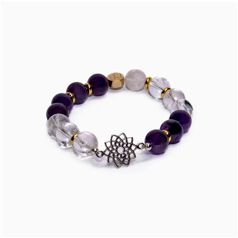 Crown Chakra Sahasrara Amethyst Clear Quartz Bracelet Women