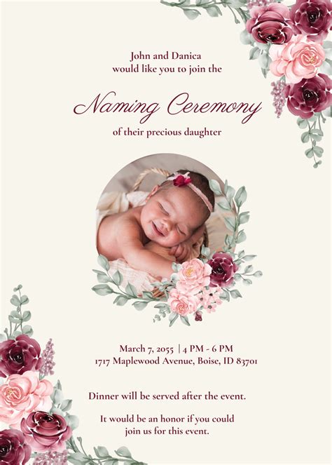 Free Naming Ceremony Invitation Templates And Examples Edit Online