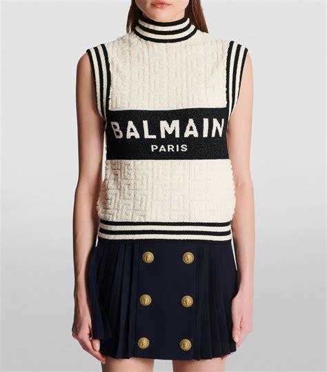 Womens Balmain Neutrals Virgin Wool Blend Monogram Knit Top Harrods UK