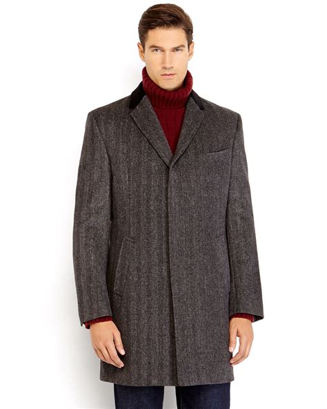 Tommy Hilfiger Charcoal Herringbone Overcoat In Gray For Men Lyst