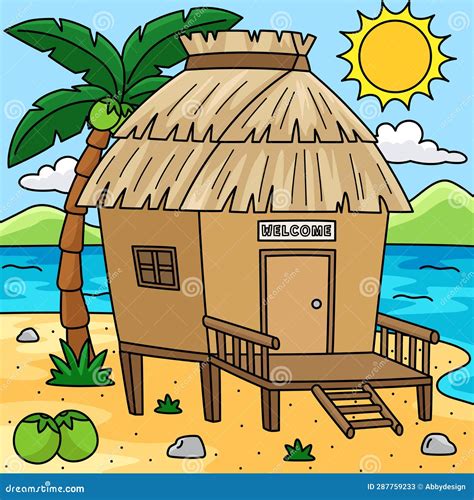 Nipa Hut Summer Colored Cartoon Illustration Stock Vector