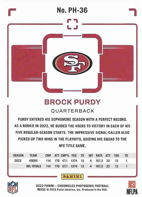 Sportlots Auctions Brock Purdy Panini Chronicles Photogenic Rc