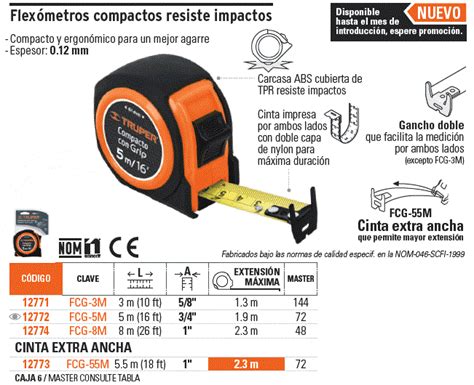 12771 FCG 3M TRUPER Flexómetro compacto contra impactos 3 m cinta 16