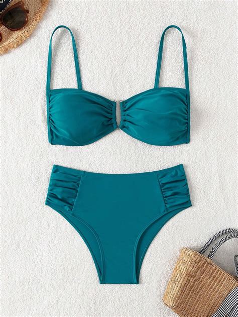 Solid Color Two Pieces Swimsuit Set Shein Usa