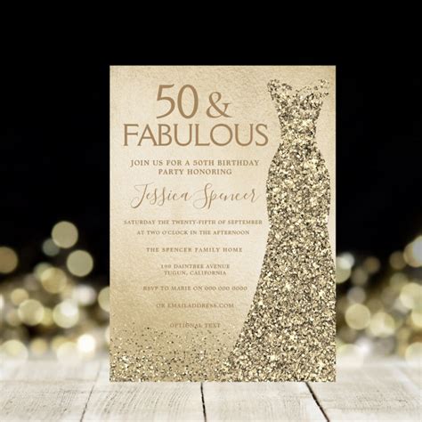 Gold Glitter Dress Womans 50th Birthday Party Invitation Zazzle Artofit