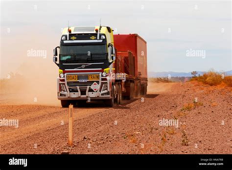 Volvo FH16 Road Train Truck On Outback Dirt Road Pilbara Western