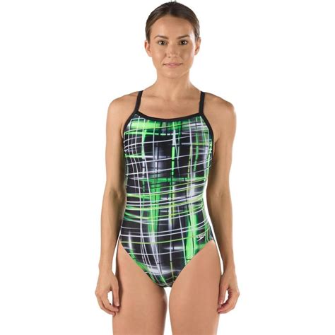 Speedo Womens Powerflex Eco Laser Sticks Flyback Swimsuit Laser Speedo