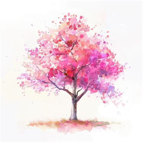 A Watercolor Painting Of A Pink Tree With Purple And Pink Leaves