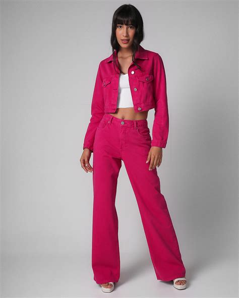 Riachuelo Calça jeans color feminina wide leg rosa Pool by Riachuelo