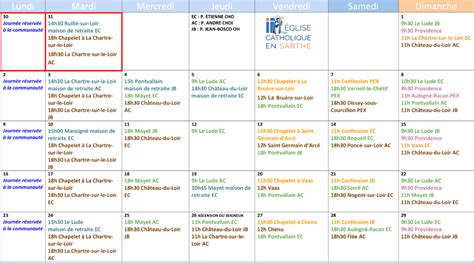 Calendrier Des Messes Du Doyenn De La Vall E Du Loir Pour Le Mois De