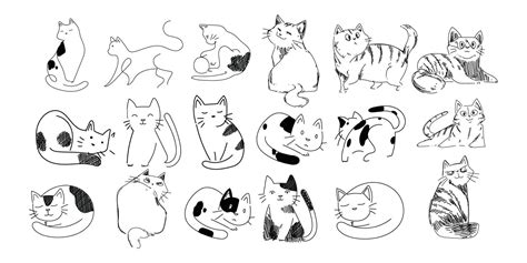 Set Of Cute Cat Icon Character Hand Drawing Vector Illustration