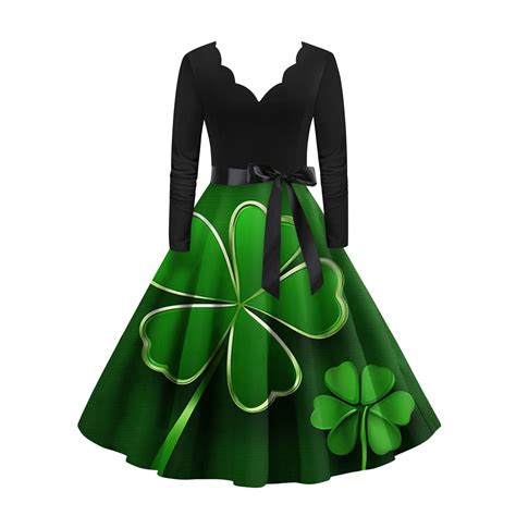 Dndkilg St Patricks Day Dress Women Shamrock Clover Green Vintage V