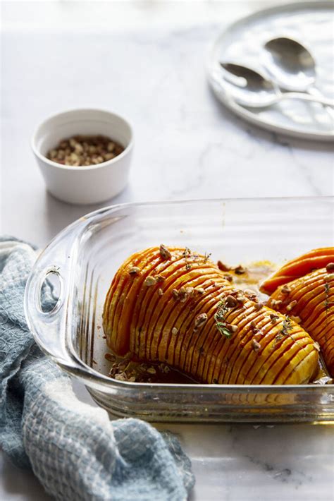 Hasselback Butternut Squash With Maple Browned Butter Sauce