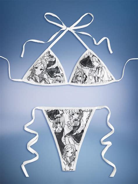 Anime Figure Graphic Halter Tie Side Lingerie Set SHEIN UK