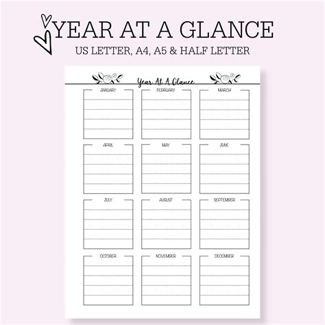 Year At A Glance Printable