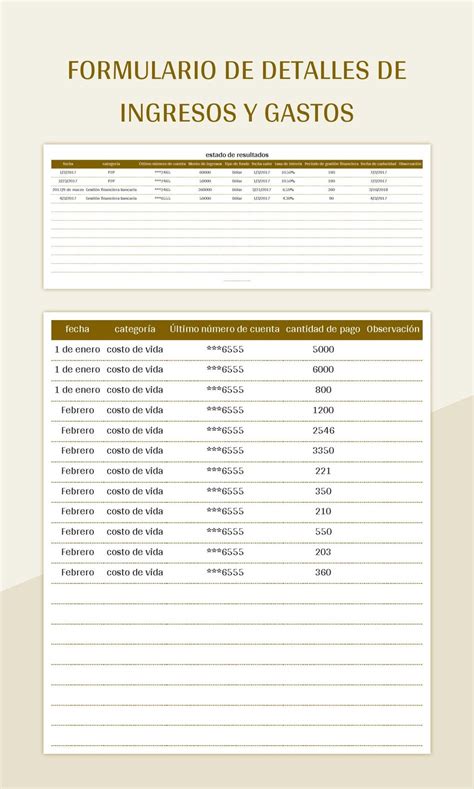 Plantilla De Excel Formulario De Detalles De Ingresos Y Gastos Y Hoja