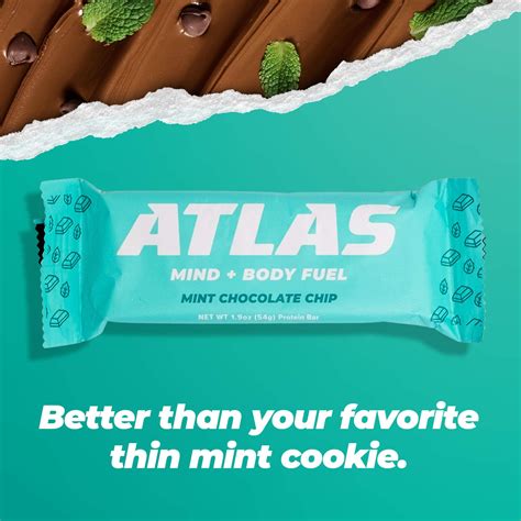 Atlas Protein Bar 20g Protein 1g Sugar Clean Ingredients Gluten Free Mint Chocolate Chip