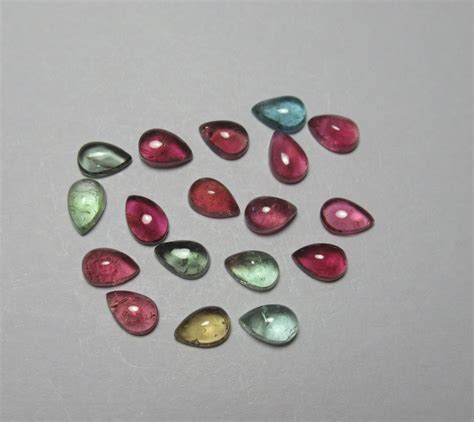 Pieces Multi Tourmaline Cabochon Lot X Mm Pear Natural Etsy