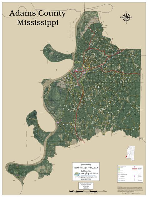 Adams County Mississippi 2019 Aerial Wall Map | Mapping Solutions