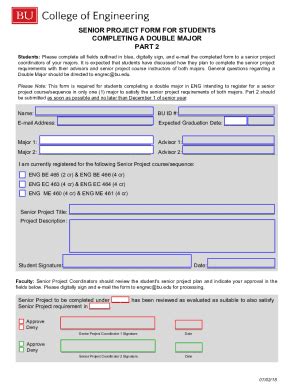 Fillable Online Senior Project Form For Students Completing A Double