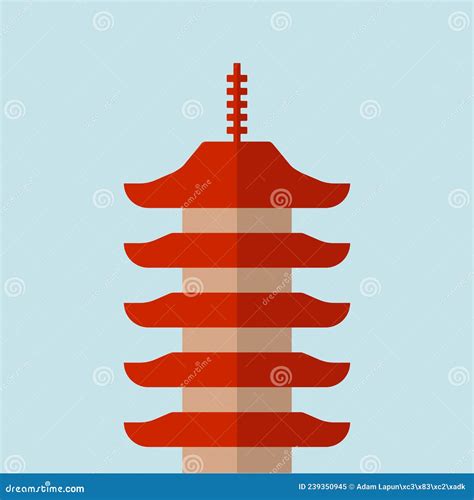 Asian Pagoda Tower Vector Icon On Blue Background Stock Vector