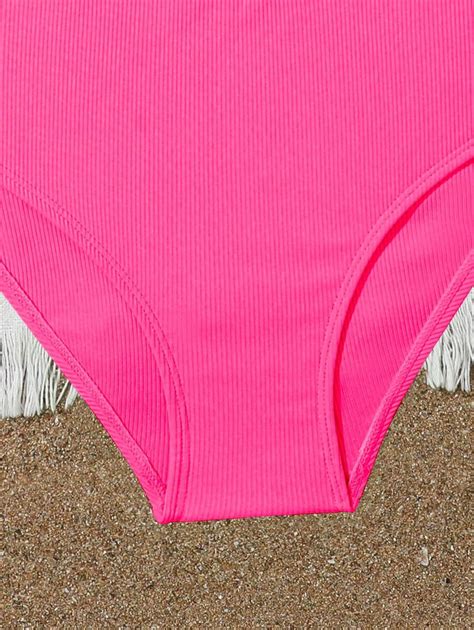Tween Girls Solid Color Ribbed Knit Separate Bikini Swimsuit Set Spring Summer SHEIN USA