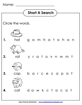 Short A Words | Worksheet | Education.com - Worksheets Library