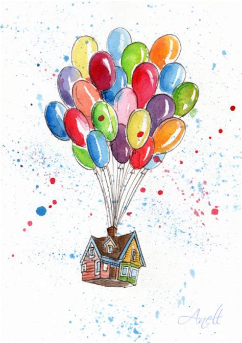 Watercolor Print Watercolor Painting up Balloons House - Etsy