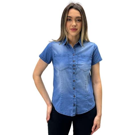 Camisa Tanise Jeans Manga Curta Feminina Jeans Netshoes