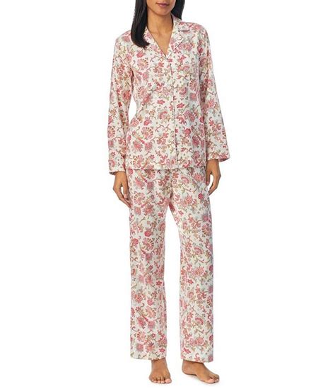 Lauren Ralph Lauren Long Sleeve Notch Collar Long Pant Brushed Twill Floral Pajama Set Dillards