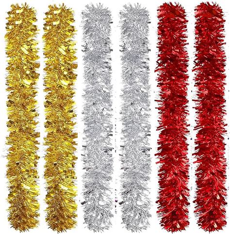 Happon 6 Pcs Christmas Tinsel Garlands Hanging Tinsel Garland For