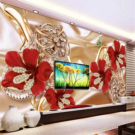 Custom Photo Wall Paper Mural 3d Jewelry Flowers Living Room Sofa Tv Background Wall Murals