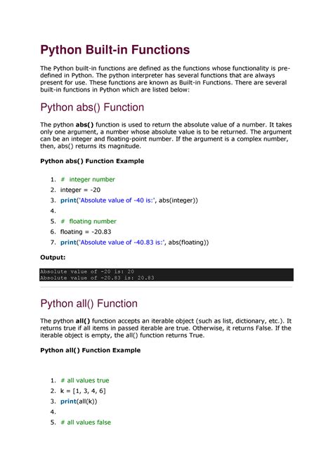 Built In Function Its A Tutorial Note About Built In Functions In