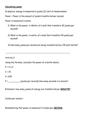 Calculating Power Ks3 Worksheet Advanced Students Teaching Resources