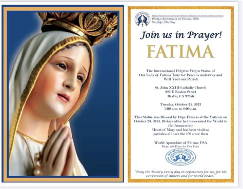 Diocese Of San Bernardino Statue Of Fatima Tour