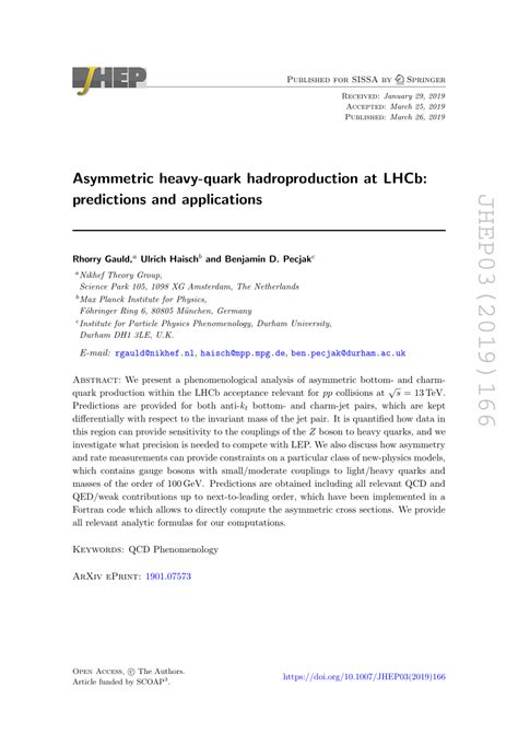 Pdf Asymmetric Heavy Quark Hadroproduction At Lhcb Predictions And