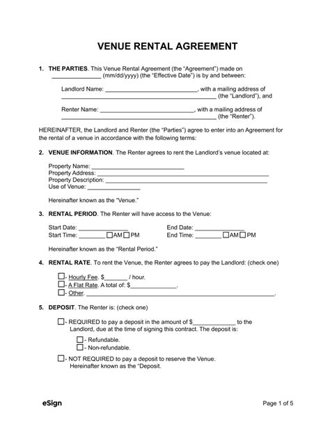 Free Venue Event Space Lease Agreement Template PDF Word