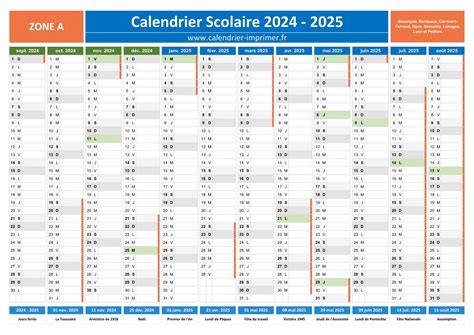 Calendrier Scolaire 2024 2025 à imprimer