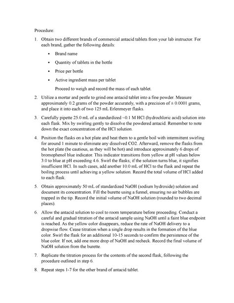 Pre Lab 3Analysis Of Antacids By Acid Base Titration Procedure 1