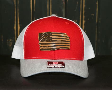 American Flag Trucker Hat Distressed Flag Leather Patch Etsy