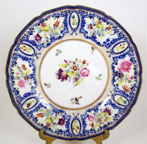 Vintage Royal Doulton Plate Flowers With Blue And White Border Gold Trim