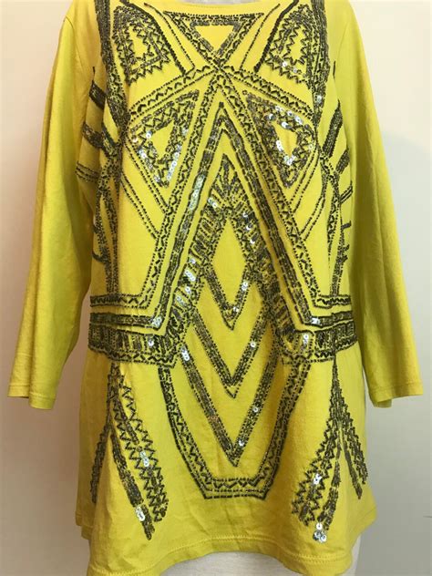 Coldwater Creek Lime Green Beaded Tunic Made In India Large